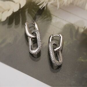 Gold Plated & CZ Paperclip Earrings NWT